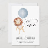 ワイルドワンライオンブルーバルーンボーイズ1st誕生日パーティー 招待状 (正面)