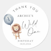 ワイルドワンライオンモダン誕生日 ラウンドシール (正面)