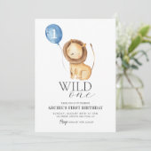 ワイルドワンライオン水彩風船ボーイズ1歳の誕生日 招待状 (スタンド正面)