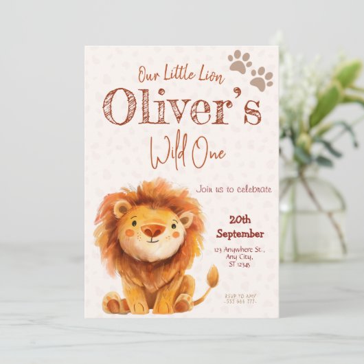 ワイルドワンライオン1歳の誕生日パーティの招待状 招待状 (スタンド正面)
