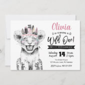 ワイルドワンライオン |女の子の最初の誕生日の招待 招待状 (正面)
