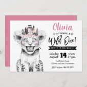 ワイルドワンライオン |女の子の最初の誕生日の招待 招待状 (正面/裏面)