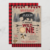 ワイルドワンランバージャックファースト誕生日招待状 招待状 (正面/裏面)