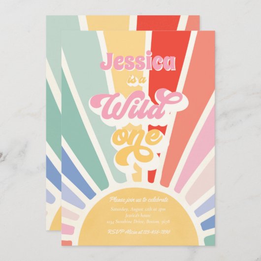 ワイルドワンレインボーサンシャイン1st誕生日パーティー 招待状 (正面/裏面)