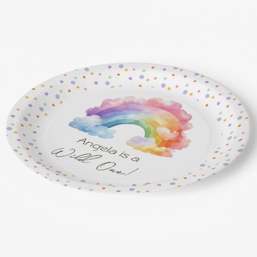 ワイルドワンレインボー子供の誕生日 ペーパープレート (アングル)