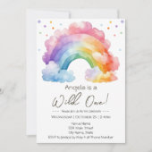 ワイルドワンレインボー子供の誕生日 招待状 (正面)