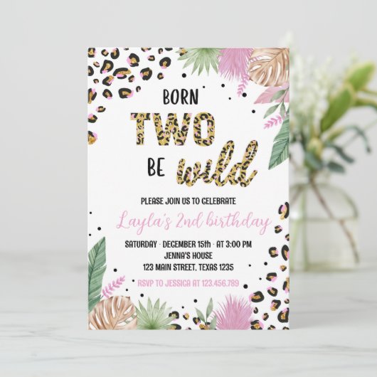 ワイルドワンレオパードサファリ2番目の誕生日招待状 招待状 (スタンド正面)