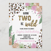 ワイルドワンレオパードサファリ2番目の誕生日招待状 招待状 (正面/裏面)