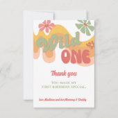 ワイルドワンレトロレインボーデイジーファースト誕生日 サンキューカード (正面)