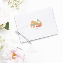 ワイルドワンレトロレインボーデイジーファースト誕生日 ラウンドシール