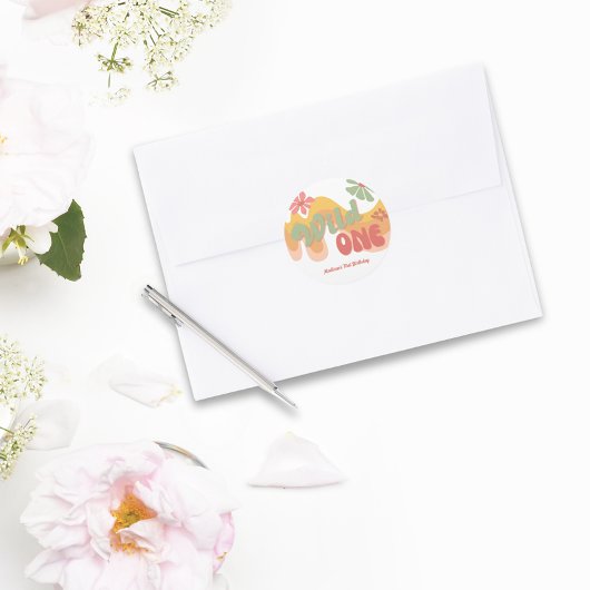 ワイルドワンレトロレインボーデイジーファースト誕生日 ラウンドシール