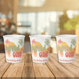 ワイルドワンレトロレインボーデイジーファースト誕生日 紙コップ