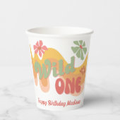 ワイルドワンレトロレインボーデイジーファースト誕生日 紙コップ (正面)