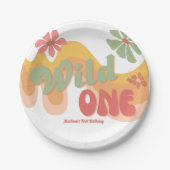 ワイルドワンレトロレインボーデイジー1st誕生日 ペーパープレート (正面)