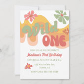 ワイルドワンレトロレインボーデイジー1st誕生日 招待状 (正面)