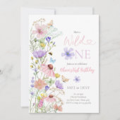 ワイルドワンワイルドフラワーズフローラガールファースト誕生日 招待状 (正面)