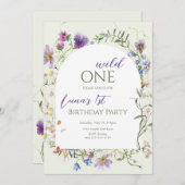 ワイルドワンワイルドフラワーファースト誕生日 招待状 (正面/裏面)