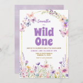 ワイルドワンワイルドフラワー蝶1st誕生日 招待状 (正面/裏面)
