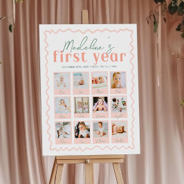 ワイルドワンワイルドフラワー1st誕生日フォトコラージュ ポスター