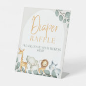 ワイルドワン動物園テーマ赤ちゃんシャワーおむつラッフルサイン 台座サイン (正面)