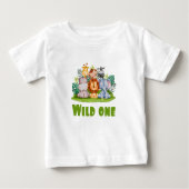 ワイルドワン動物園誕生日サファリジャングル動物ベイビー ベビーTシャツ (正面)