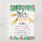 ワイルドワン恐竜ガールズ1st誕生日 招待状 (正面)