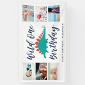 ワイルドワン恐竜フォトコラージュ誕生日パーティー 横断幕 (縦)