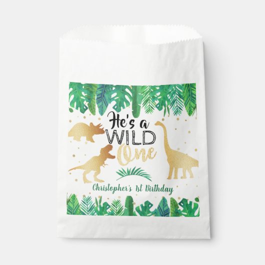 ワイルドワン恐竜ボーイズ1歳の誕生日パーティー フェイバーバッグ (正面)