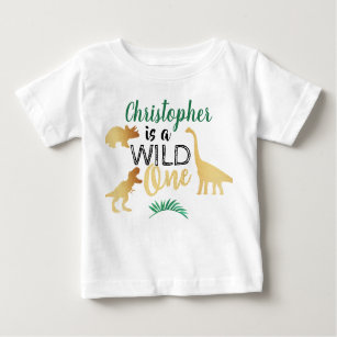 ワイルドワン恐竜ボーイズ1歳の誕生日 ベビーTシャツ