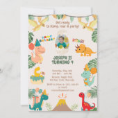 ワイルドワン恐竜誕生日招待状 | 編集可能 招待状 (正面)