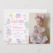 ワイルドワン恐竜1st誕生日パーティー写真 招待状 (正面)