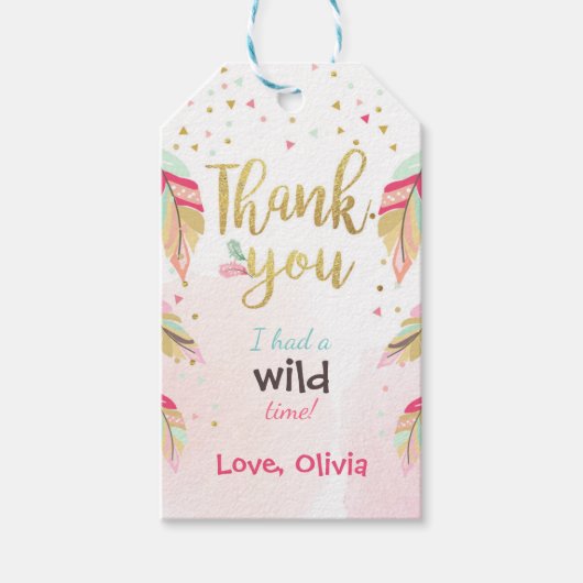 ワイルドワン感謝していお気に入りギフトラベルガールピンク金ゴールド ギフトタグ (正面)