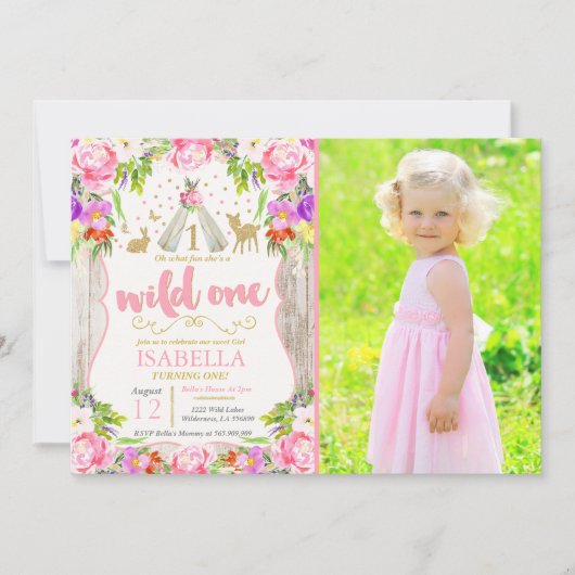ワイルドワン招待状ガールワイルドワン1歳 招待状 (正面)