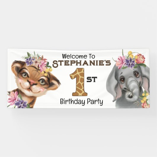 ワイルドワン最初のタイガーエレファントサファリの誕生日 横断幕 (横)