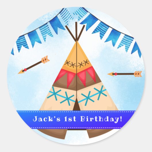 ワイルドワン最初の誕生日の少年の招待 ラウンドシール (正面)