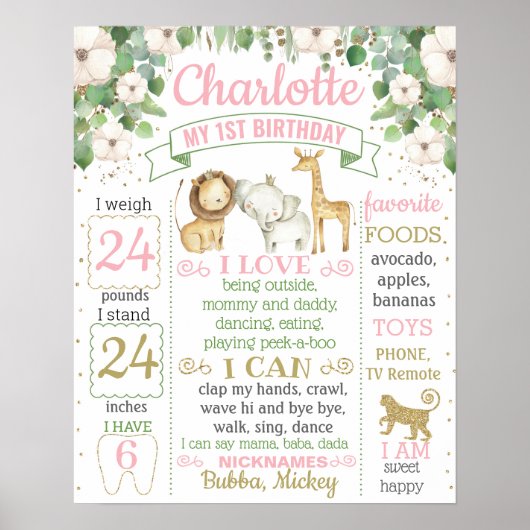 ワイルドワン最初の誕生日マイルストーンの女の子のサイン ポスター (正面)