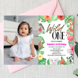 ワイルドワン熱帯動物写真第1回誕生日パーティー 招待状