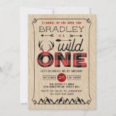 ワイルドワン男子のログジャケット風パターン 1歳誕生日 招待状 (正面)