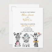 ワイルドワン白黒イエローチャイルドバースデーパーティー インビテーションポストカード (正面/裏面)