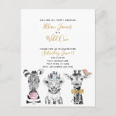 ワイルドワン白黒イエローチャイルドバースデーパーティー インビテーションポストカード (正面)