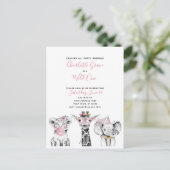 ワイルドワン白黒ピンクガールズバースデーパーティー インビテーションポストカード (スタンド正面)