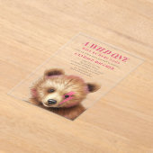 ワイルドワン稲妻ボルトキューブピンクベビーシャワー アクリル招待状 (レイダウン)