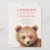 ワイルドワン稲妻ボルトキューブピンクベビーシャワー 招待状 (正面)