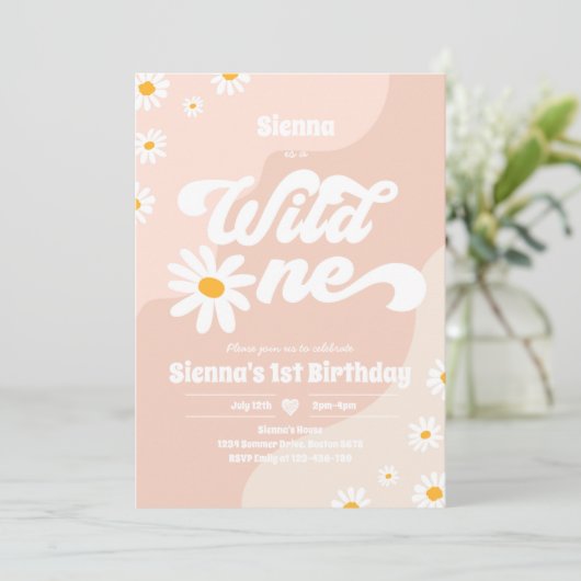 ワイルドワン第1誕生日パーティーボホフローラデイジー 招待状 (スタンド正面)