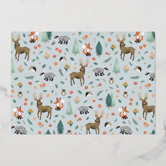 ワイルドワン素朴ウッドランド動物1歳の誕生日 箔招待状 (裏面)