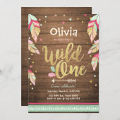 ワイルドワン誕生日の招待ファースト誕生日ガール 招待状 (正面/裏面)