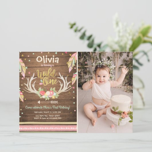 ワイルドワン誕生日の招待ファースト誕生日ガール 招待状 (スタンド正面)