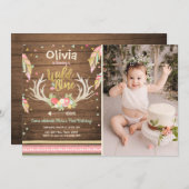 ワイルドワン誕生日の招待ファースト誕生日ガール 招待状 (正面/裏面)