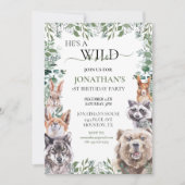 ワイルドワン誕生日ウッドランドアニマルパーティー 招待状 (正面)