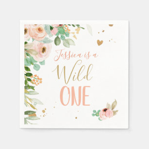 ワイルドワン誕生日ガールフローラフラワーピンク金ゴールド スタンダードカクテルナプキン